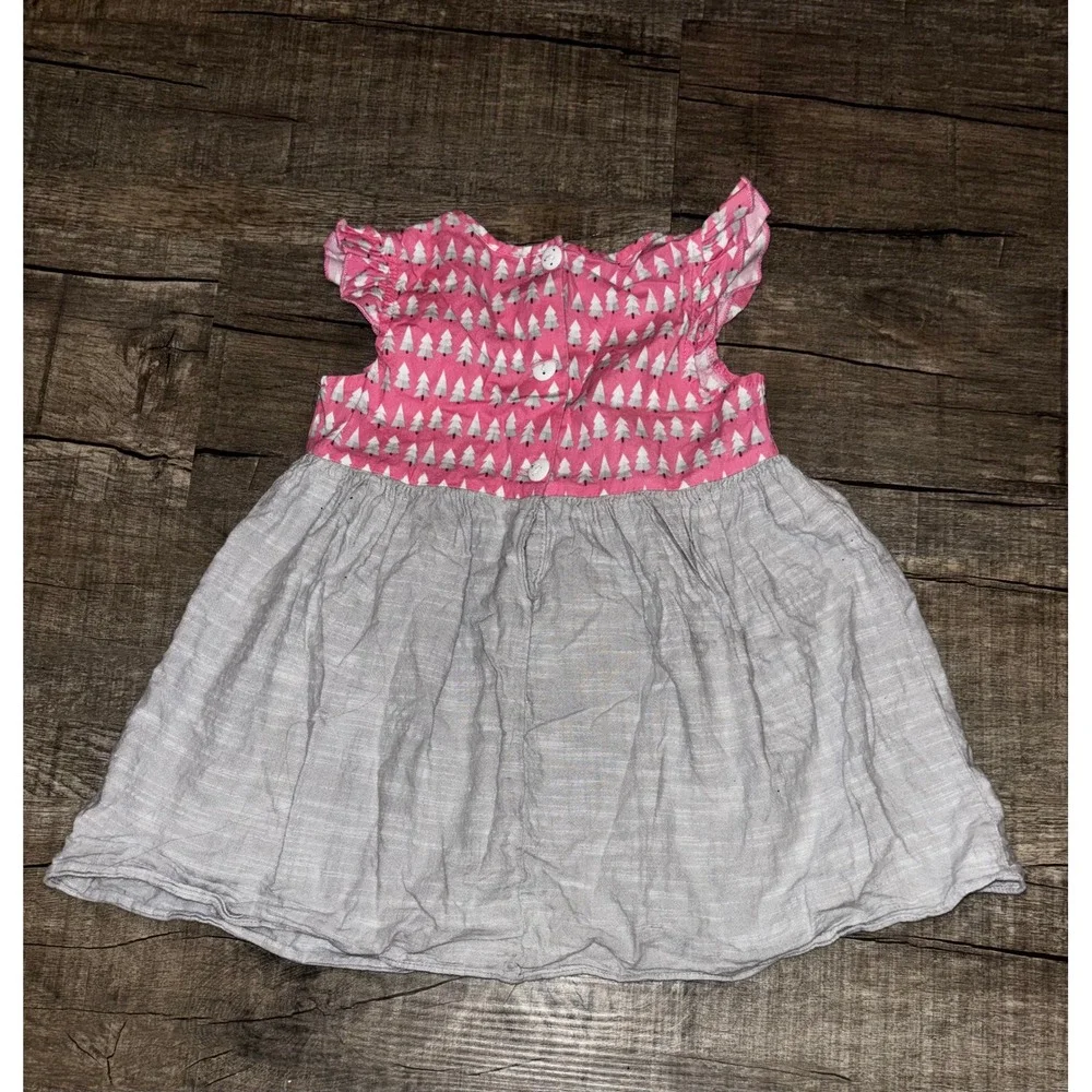 Ricrac‎ & Ruffles Girls Pink Grey Christmas Tree Flutter Sleeve Dress Pink Tree
